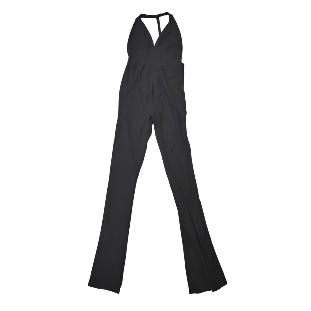 MESHKI Black Halter Neck Plunging V-Neck Open Back Jumpsuit Small